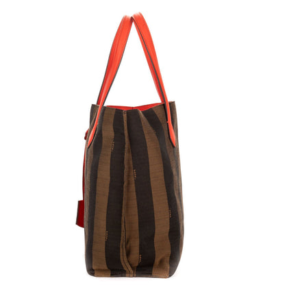 Fendi Pequin Colorblock Tote Bag Red Brown Stripe Pecan Canvas — view 3