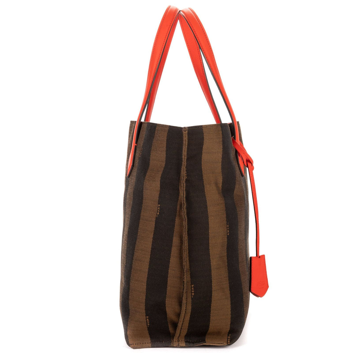Fendi Pequin Colorblock Tote Bag Red Brown Stripe Pecan Canvas — view 4