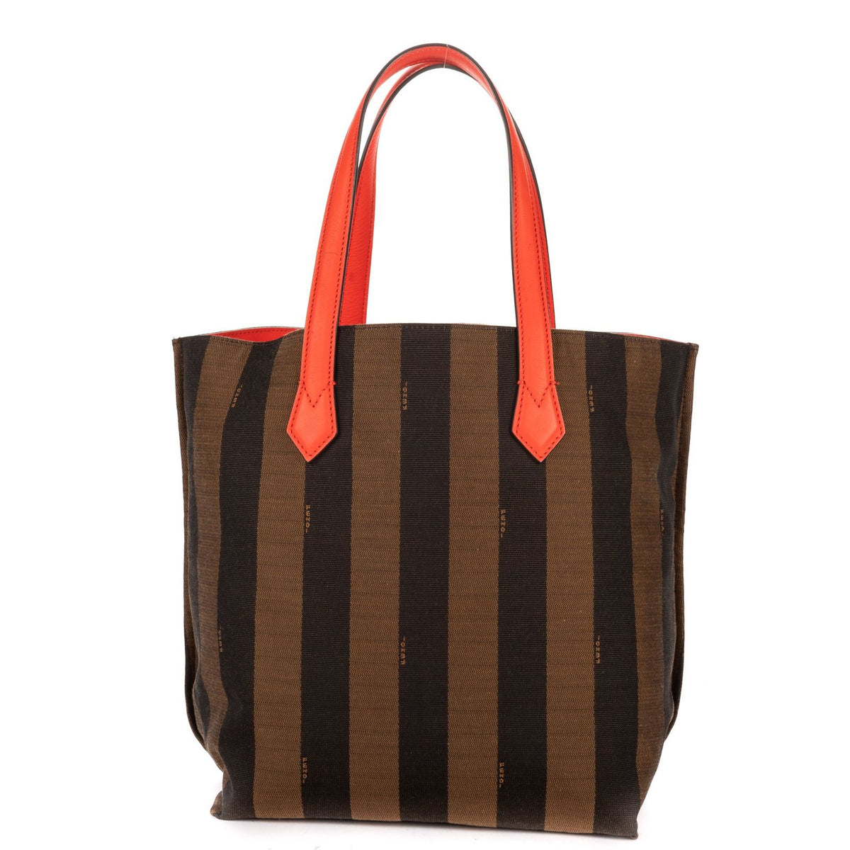 Fendi Pequin Colorblock Tote Bag Red Brown Stripe Pecan Canvas — view 5