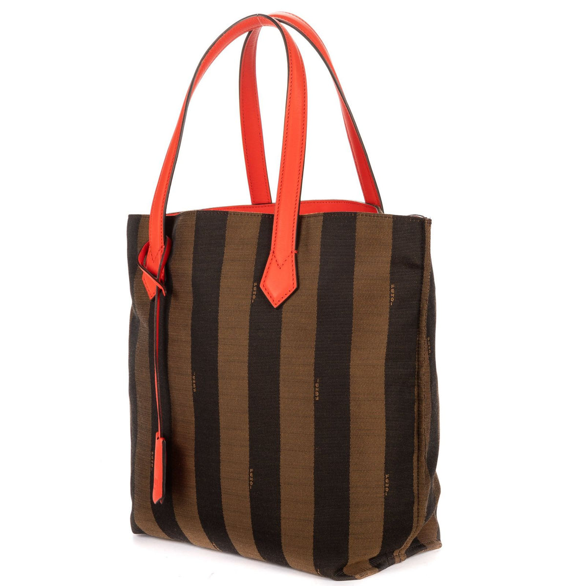 Fendi Pequin Colorblock Tote Bag Red Brown Stripe Pecan Canvas — view 2
