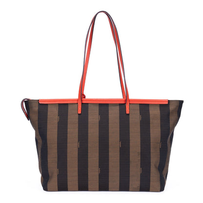 Fendi Roll Zip Tote Bag Brown Black Red Stripepecan Canvas — view 5