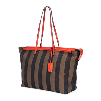 Fendi Roll Zip Tote Bag Brown Black Red Stripepecan Canvas — view 2