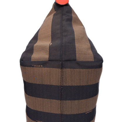Fendi Roll Zip Tote Bag Brown Black Red Stripepecan Canvas — view 7