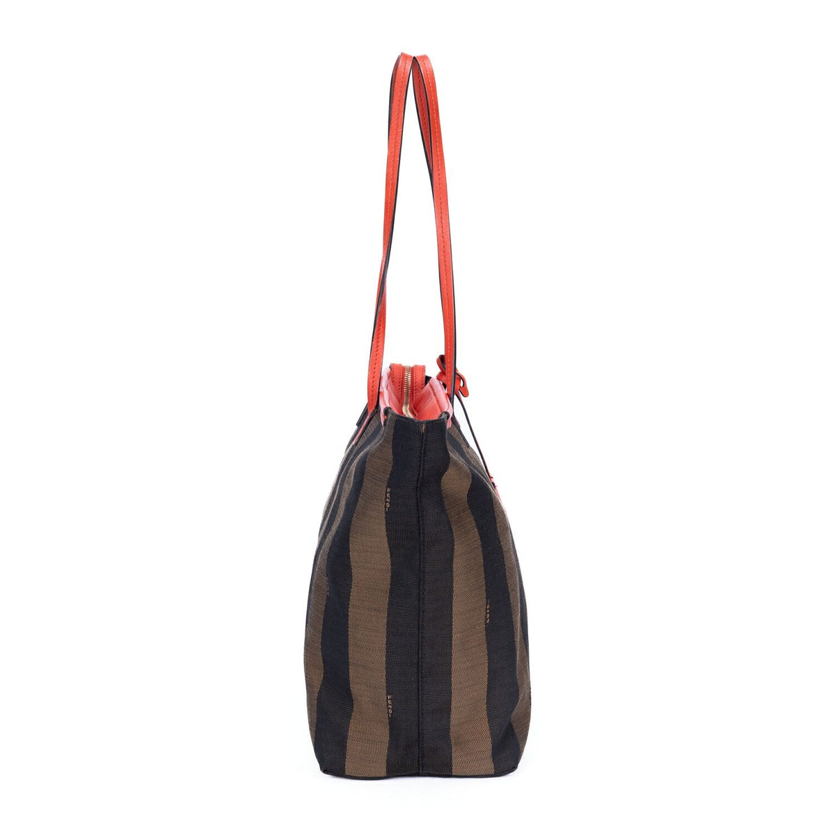 Fendi Roll Zip Tote Bag Brown Black Red Stripepecan Canvas — view 4