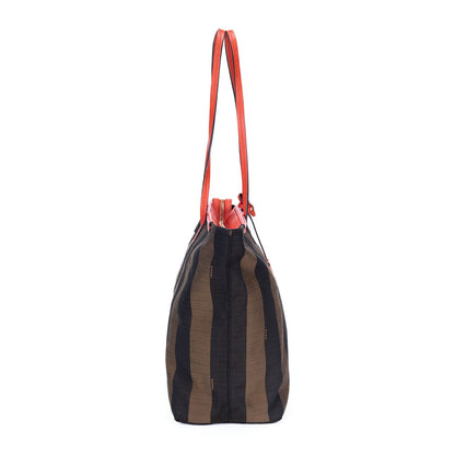 Fendi Roll Zip Tote Bag Brown Black Red Stripepecan Canvas — view 4