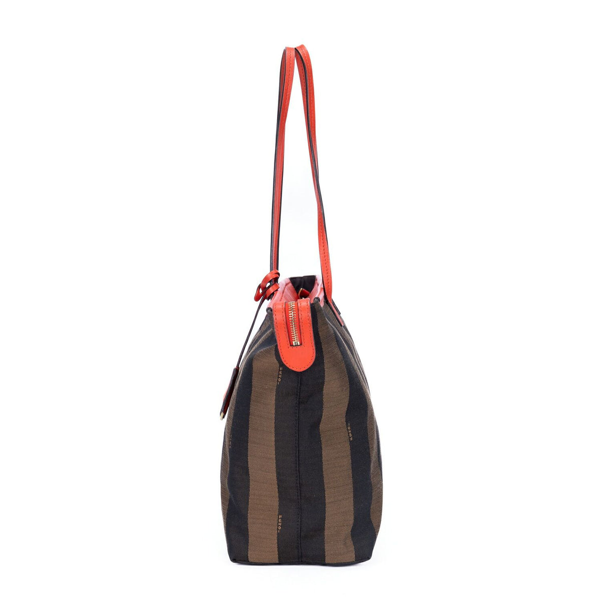 Fendi Roll Zip Tote Bag Brown Black Red Stripepecan Canvas — view 3