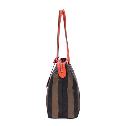 Fendi Roll Zip Tote Bag Brown Black Red Stripepecan Canvas — view 3