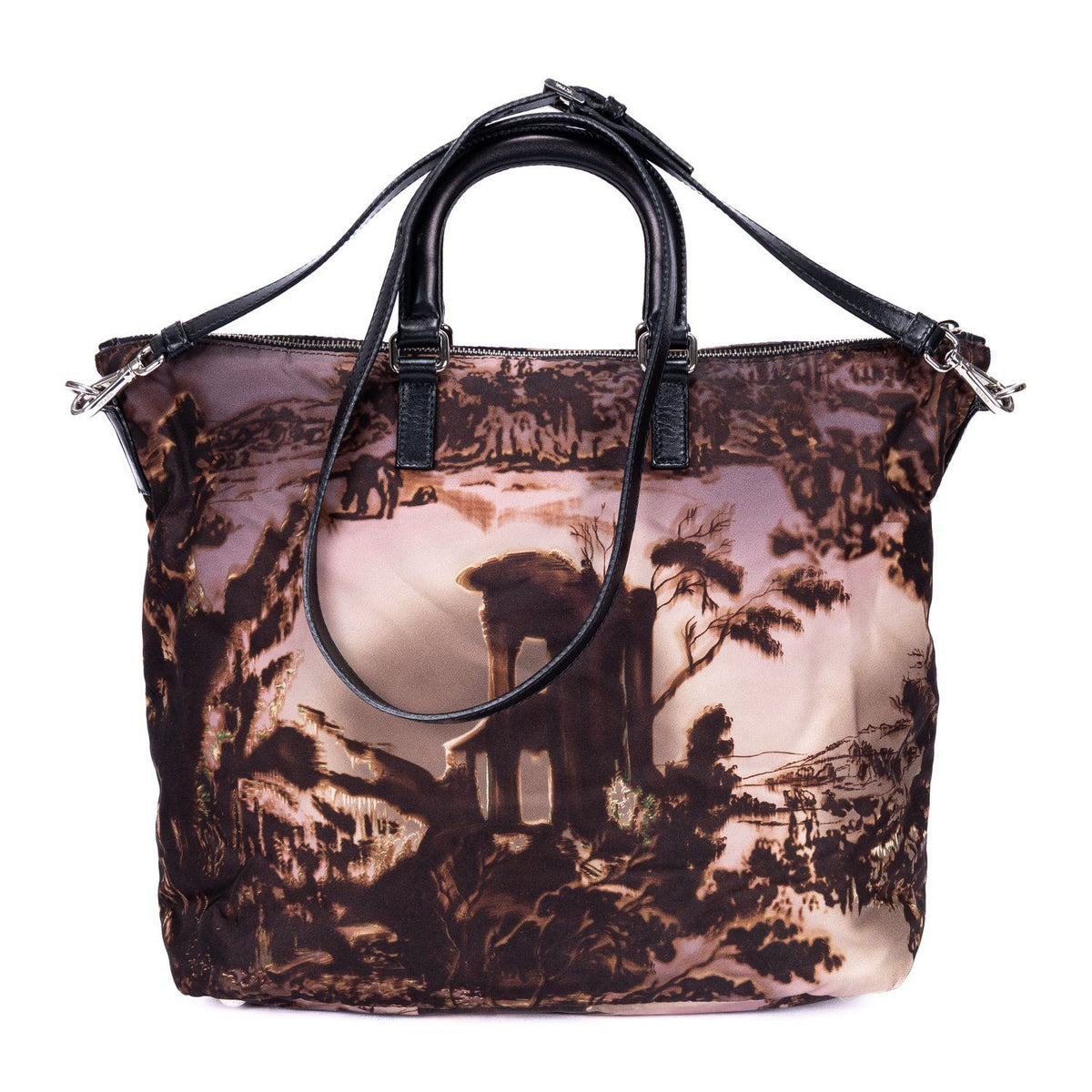 Prada Tessuto Nylon Temple Print Tote Bag Black Beige Printed Nylona — view 5