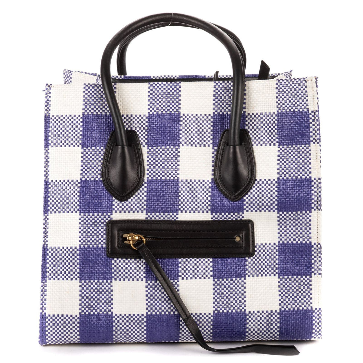 Celine Luggage Phantom White Blue Gingham Handbag