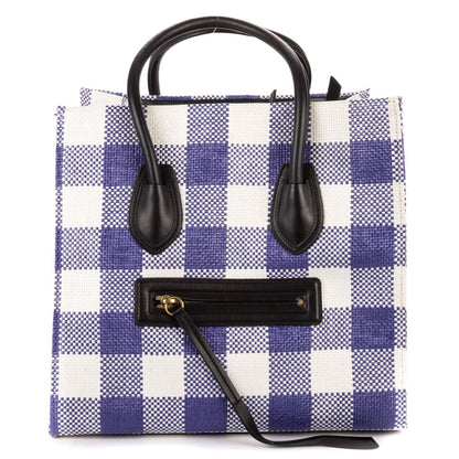 Celine Luggage Phantom White Blue Gingham Handbag