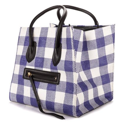 Celine Luggage Phantom White Blue Gingham Handbag — view 2