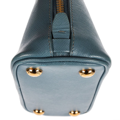 Prada Mini Promenada Blue Saffiano Luxe Leather Shoulder Bag — view 8