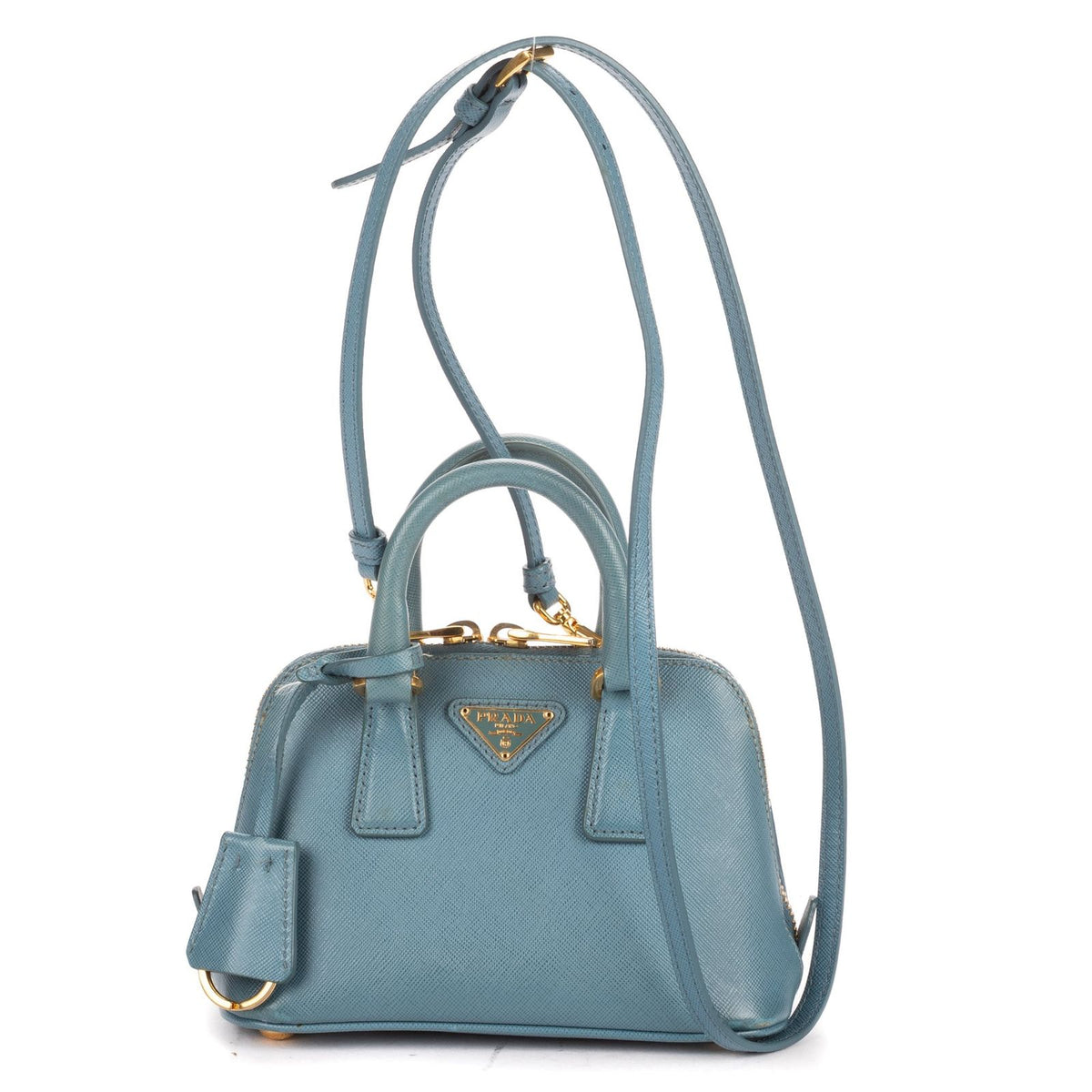 Prada Mini Promenada Blue Saffiano Luxe Leather Shoulder Bag