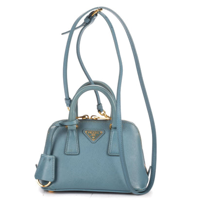 Prada Mini Promenada Blue Saffiano Luxe Leather Shoulder Bag