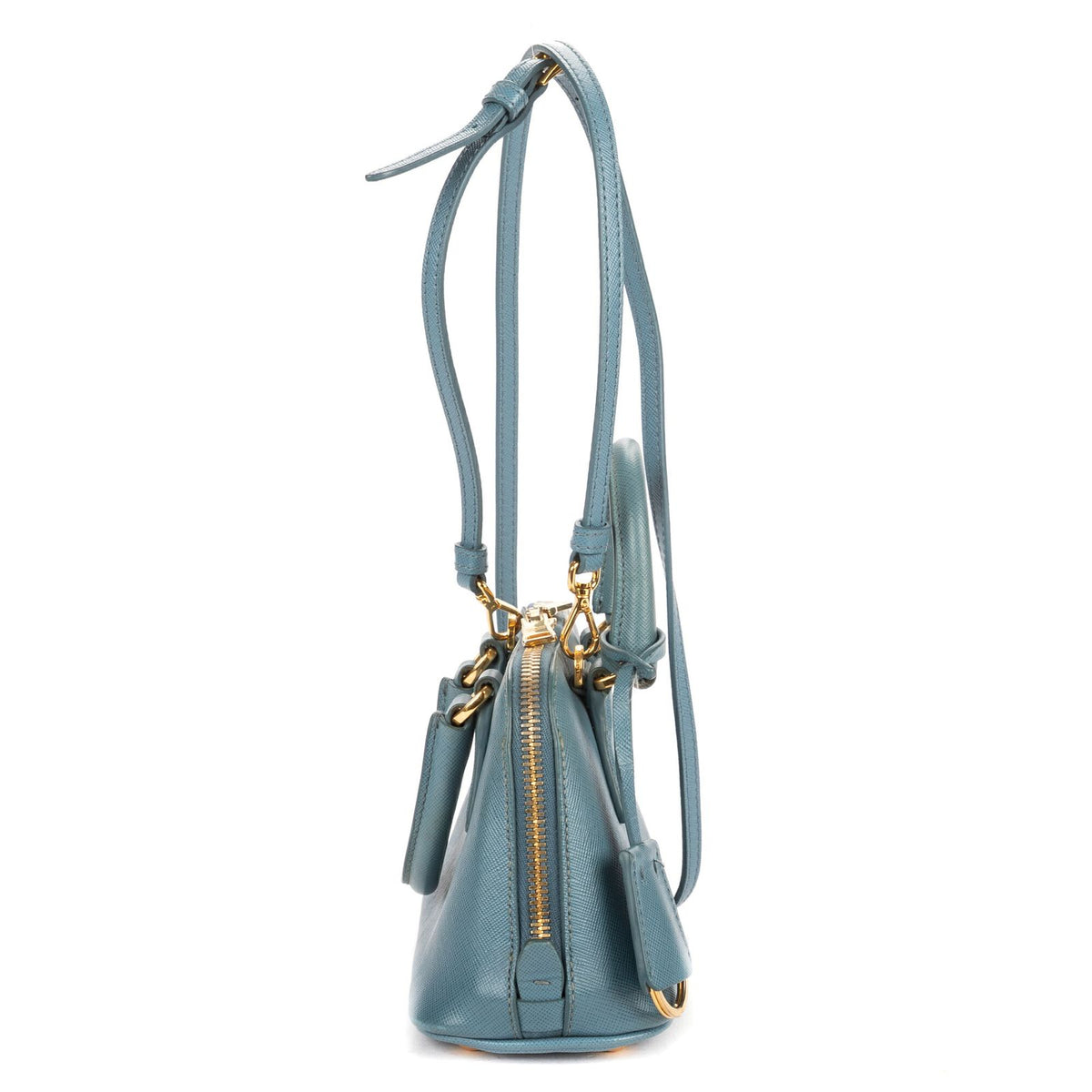 Prada Mini Promenada Blue Saffiano Luxe Leather Shoulder Bag — view 4
