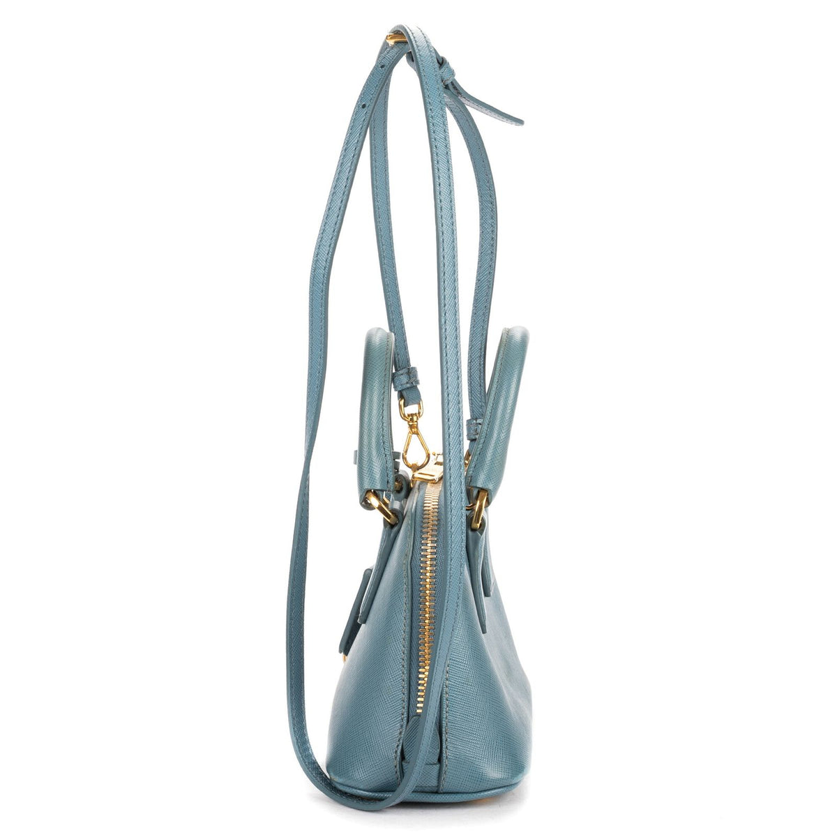 Prada Mini Promenada Blue Saffiano Luxe Leather Shoulder Bag — view 3