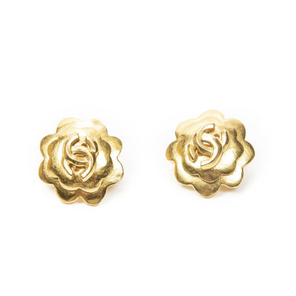 Chanel CC Logo Heart Clip-On Earrings Gold Plated