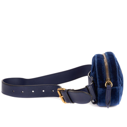 Gucci Marmont Belt Bag Navy Chevron Velvet Canvas — view 4
