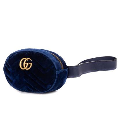 Gucci Marmont Belt Bag Navy Chevron Velvet Canvas — view 2