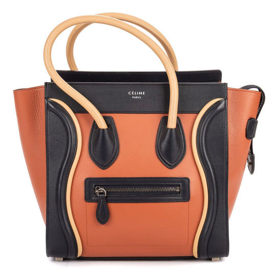Celine Micro Tri Color Lugagge Brown Navy Beige Smooth Calfskin Shoulder Bag