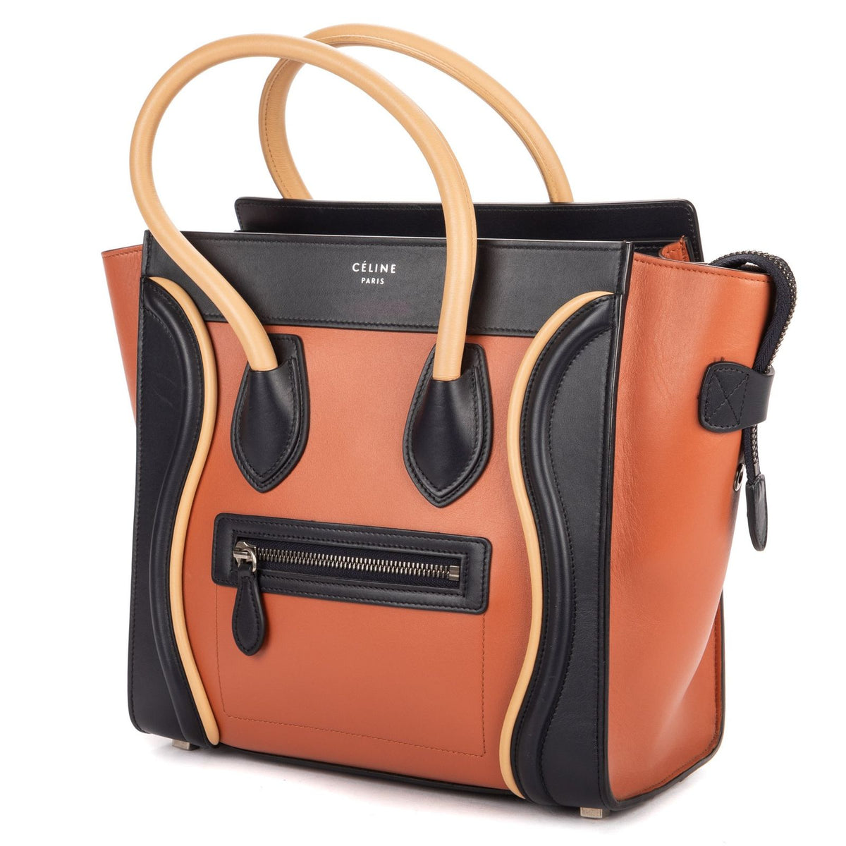 Celine Micro Tri Color Lugagge Brown Navy Beige Smooth Calfskin Shoulder Bag — view 2