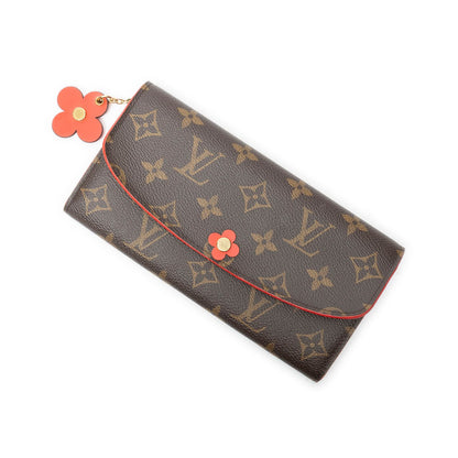 Louis Vuitton Flower Emilie Wallet Red Brown Monogram Canvas