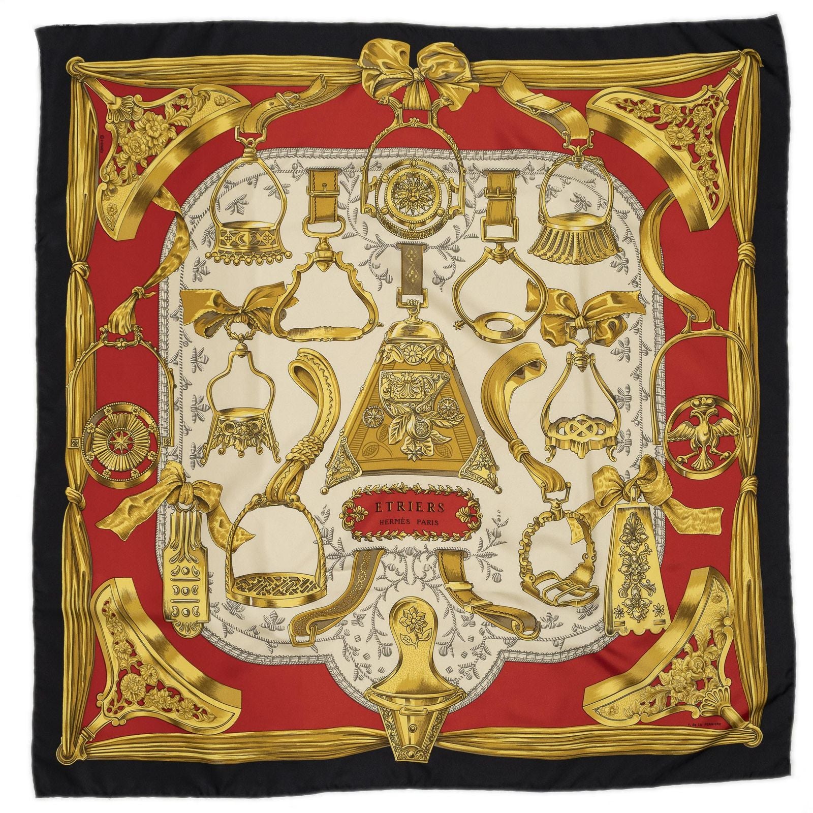 Hermes Scarf Beige Red Black Silk — view 2