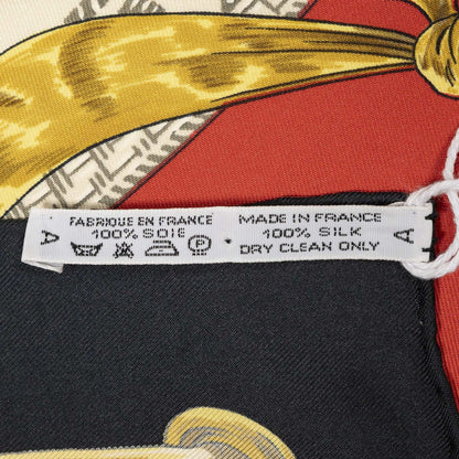 Hermes Scarf Beige Red Black Silk — view 5