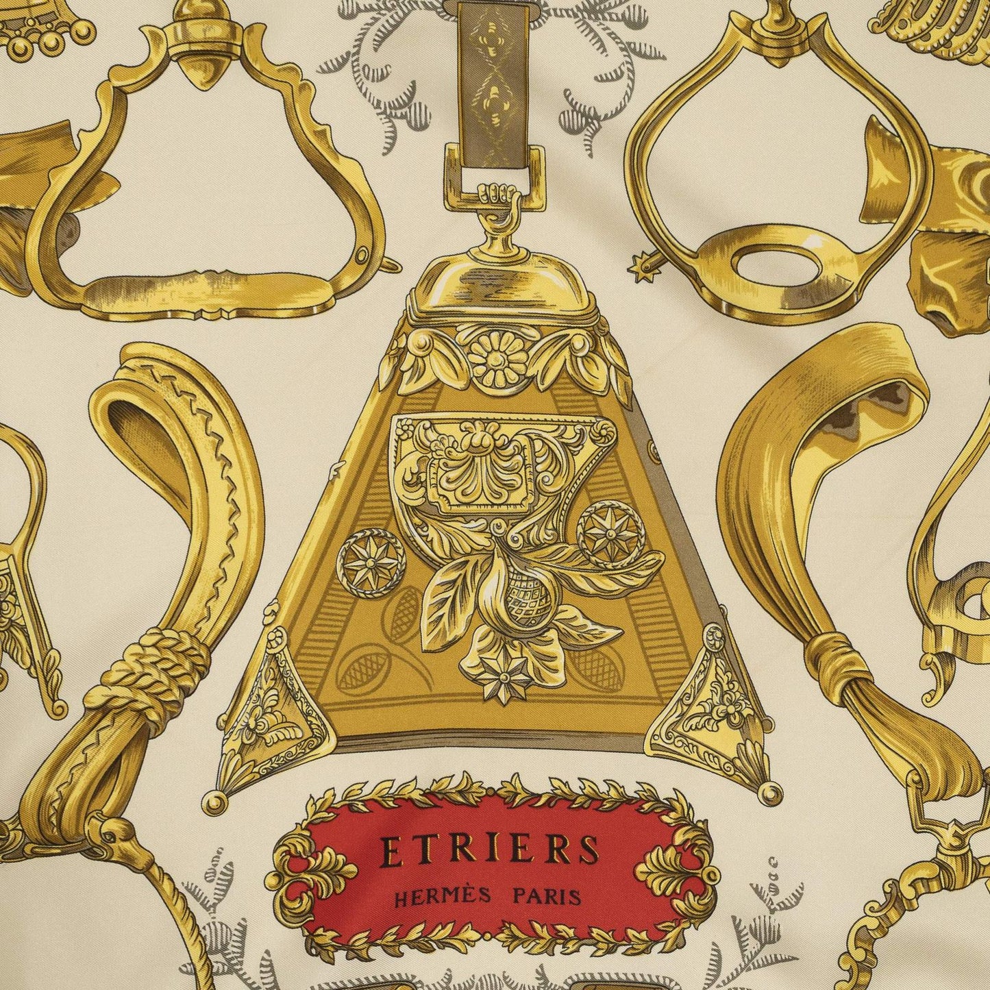 Hermes Scarf Beige Red Black Silk — view 3