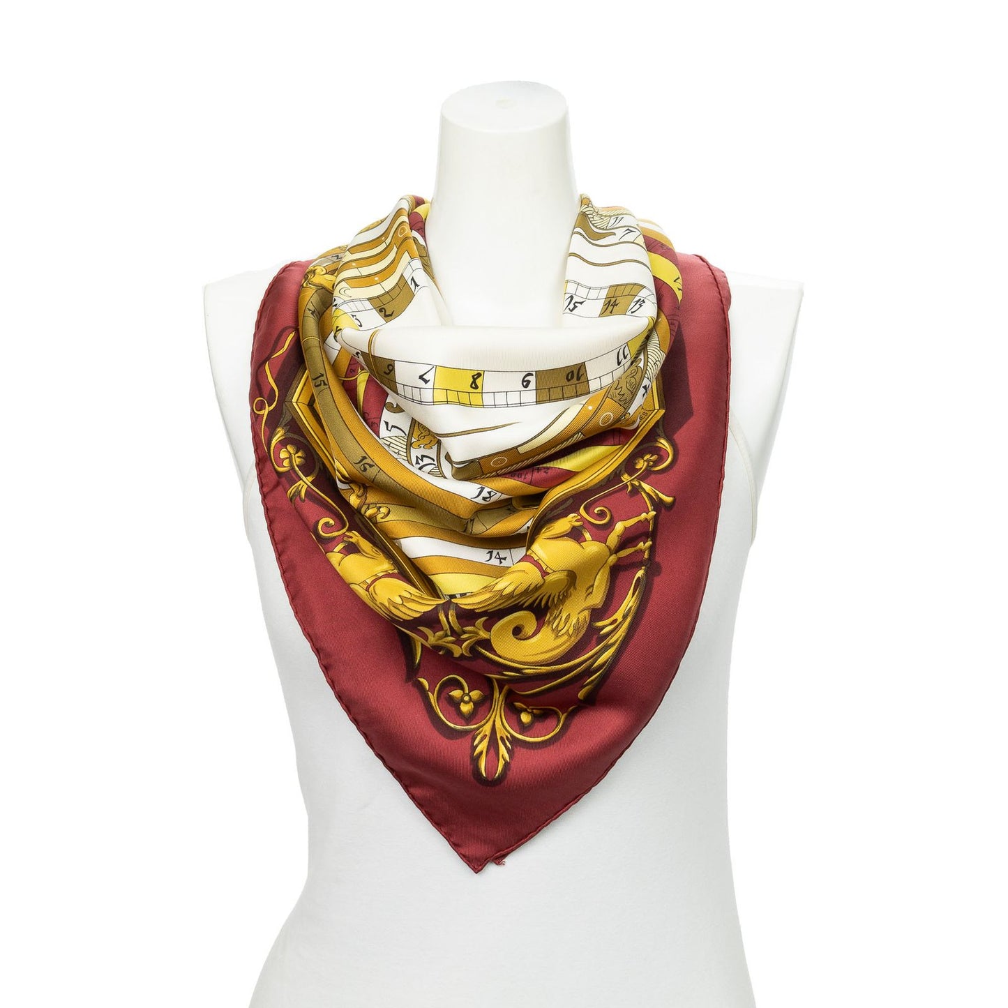 Hermes Scarf Mar-n Gold White Silk