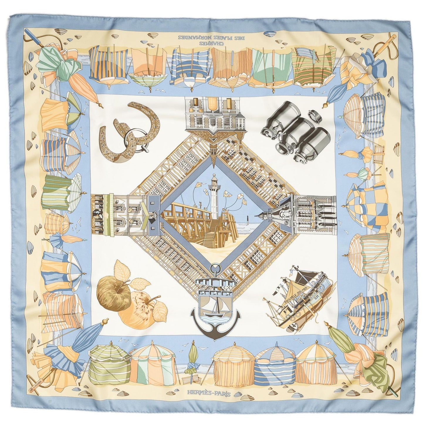 Hermes Scarf Light Blue Orange Ivory Silk — view 2