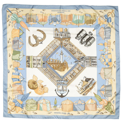 Hermes Scarf Light Blue Orange Ivory Silk — view 2