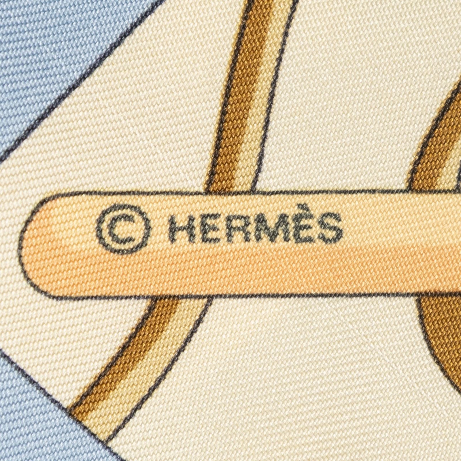 Hermes Scarf Light Blue Orange Ivory Silk — view 4