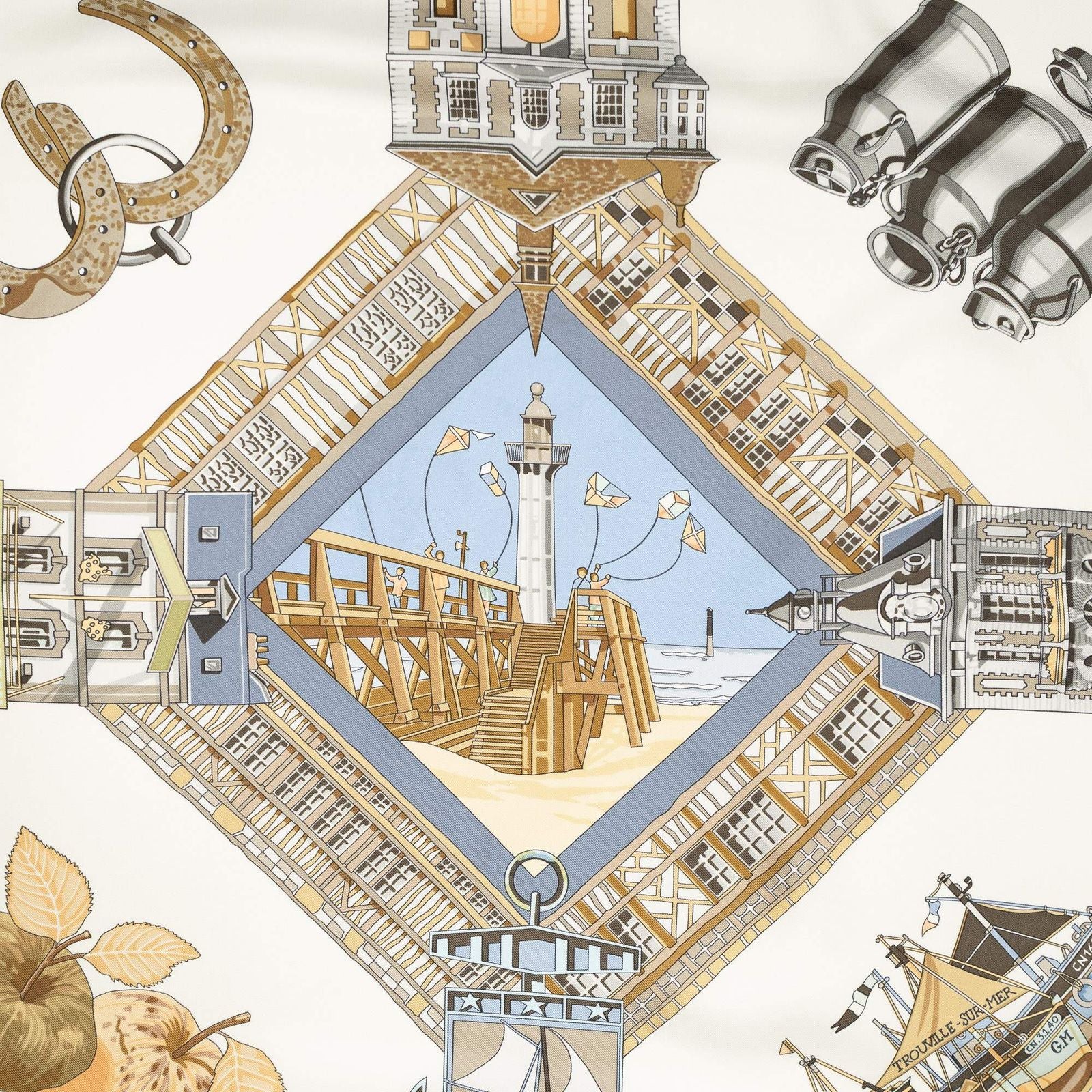 Hermes Scarf Light Blue Orange Ivory Silk — view 3