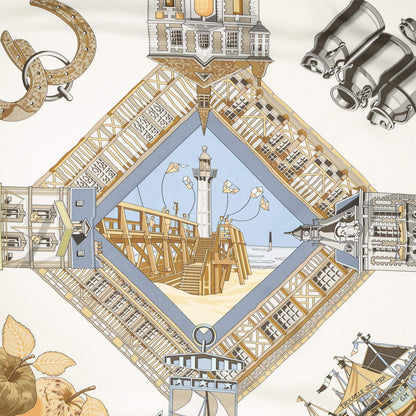 Hermes Scarf Light Blue Orange Ivory Silk — view 3