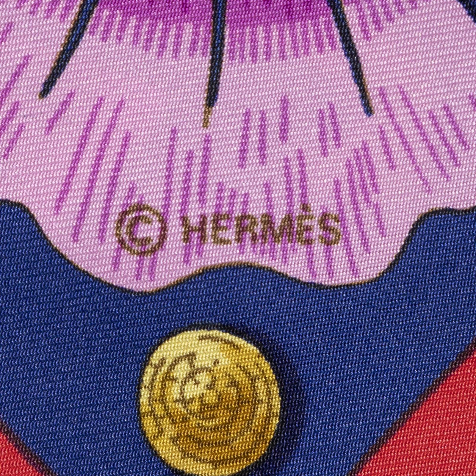 Hermes Scarf Navy Red 100% Gold Twill Silk — view 4