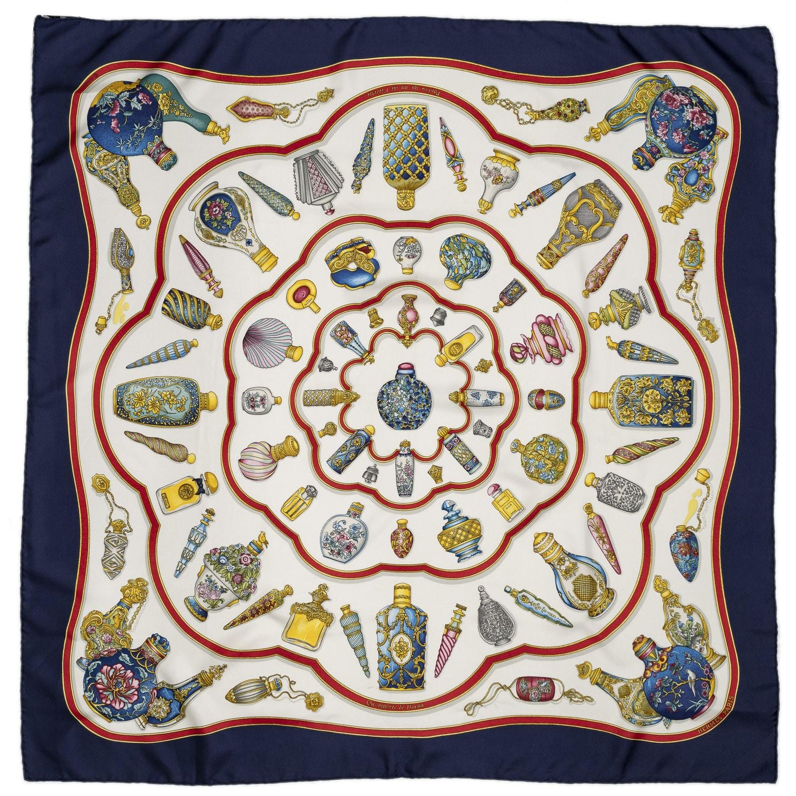 Hermes Scarf Navy Ivory Red Silk — view 2