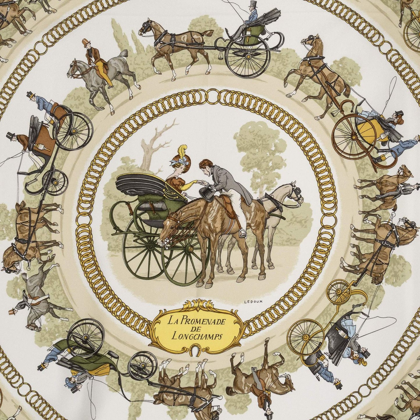 Hermes Scarf Light Pink Gold Green Silk — view 3