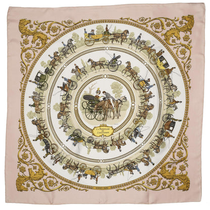 Hermes Scarf Light Pink Gold Green Silk — view 2