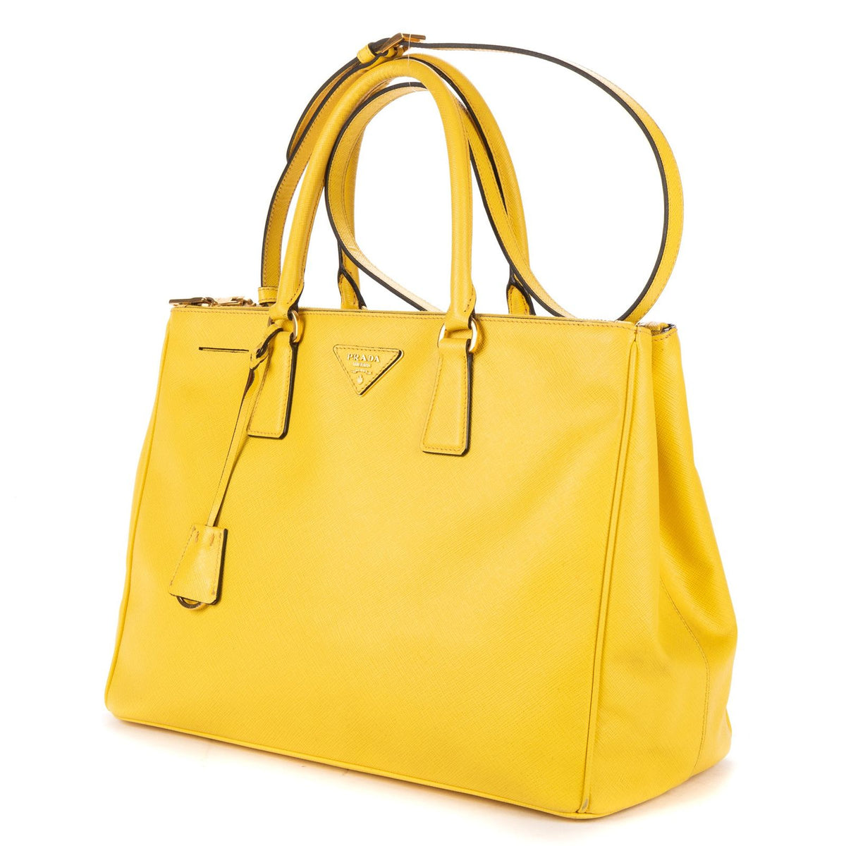 Prada la the Double Zip Galleria Tote Bag Yellow Saffiano Lux Leather — view 2