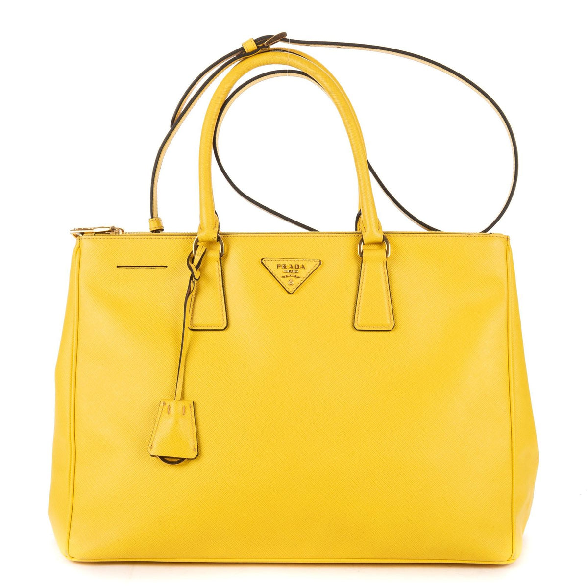 Prada la the Double Zip Galleria Tote Bag Yellow Saffiano Lux Leather