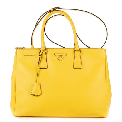 Prada la the Double Zip Galleria Tote Bag Yellow Saffiano Lux Leather