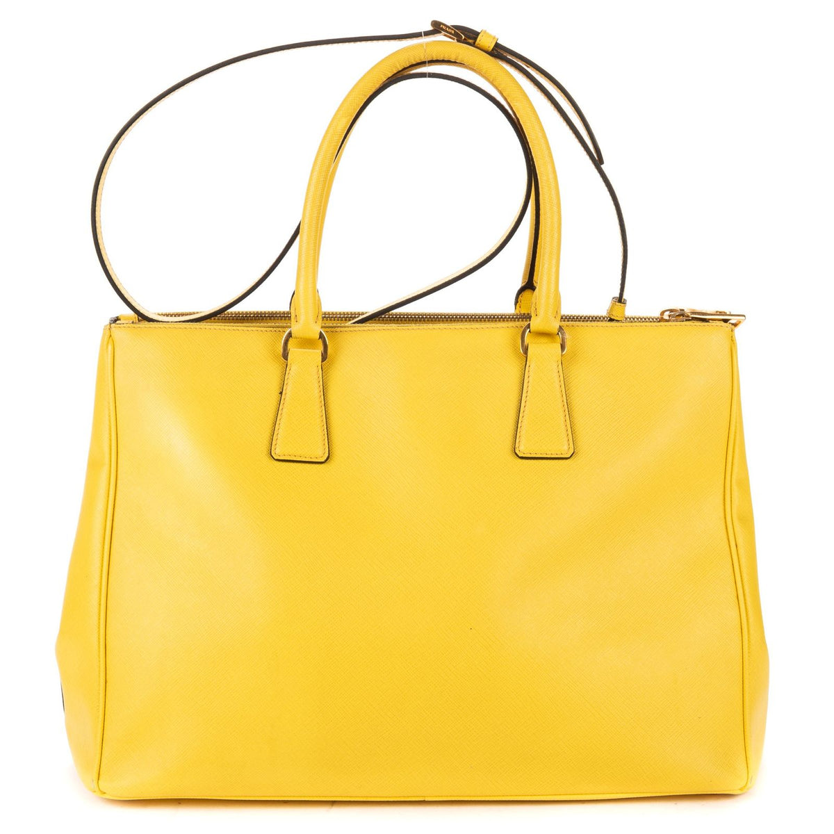 Prada la the Double Zip Galleria Tote Bag Yellow Saffiano Lux Leather — view 5