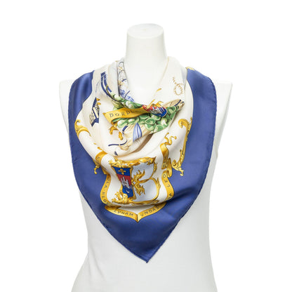 Hermes Scarf Blue Ivory Gold Silk