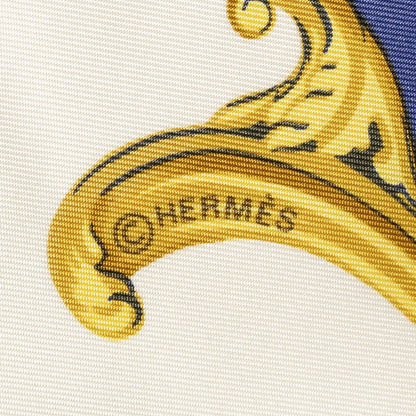 Hermes Scarf Blue Ivory Gold Silk — view 4