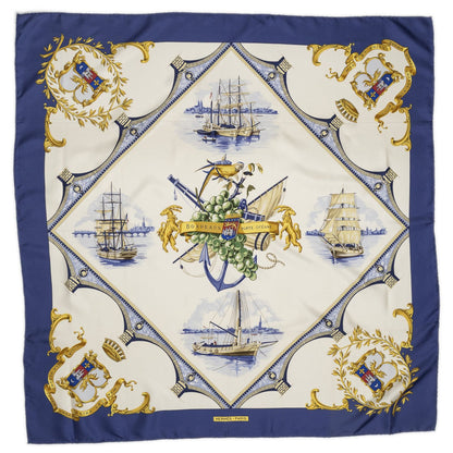 Hermes Scarf Blue Ivory Gold Silk — view 2
