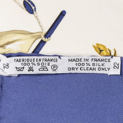 Hermes Scarf Blue Ivory Gold Silk — view 5