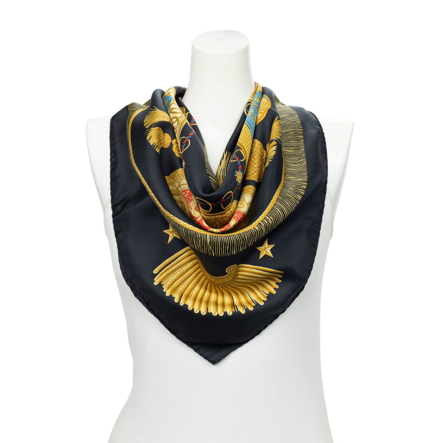 Hermes Scarf Black Gold Red Silk