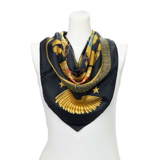 Hermes Scarf Black Gold Red Silk