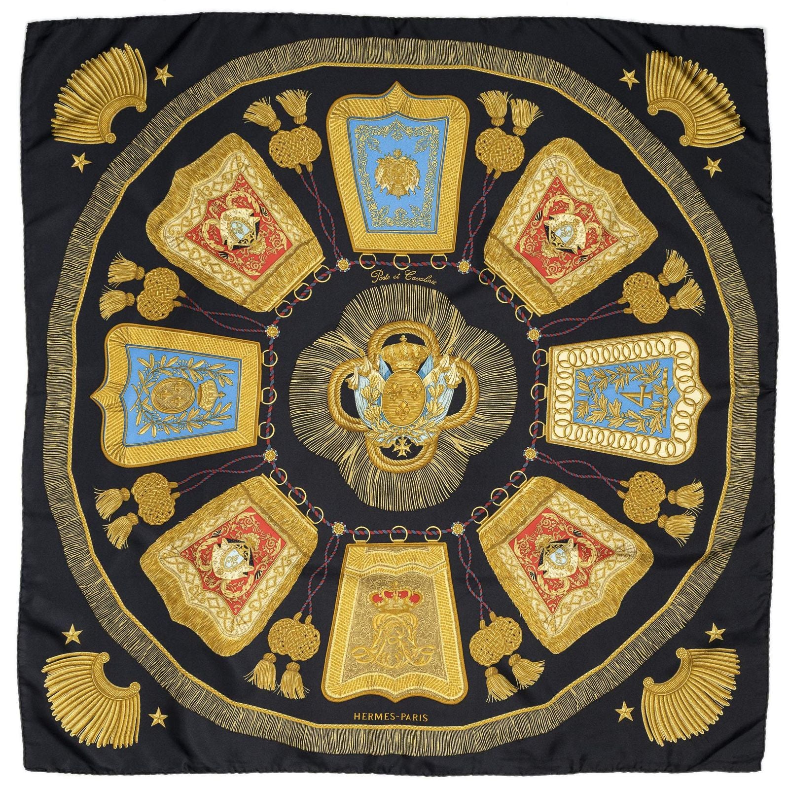 Hermes Scarf Black Gold Red Silk — view 2